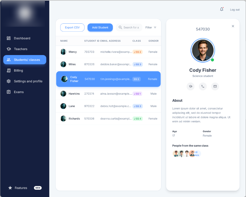 Classmate Dashboard Interface